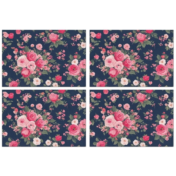 Pioneer Flower Floral Print Pattern Summer Placemats Table Placemats Set Of 4-Linen Kitchen Washable Placemats Table Mats 12x18 Inch Non-Slip Heat Resistant