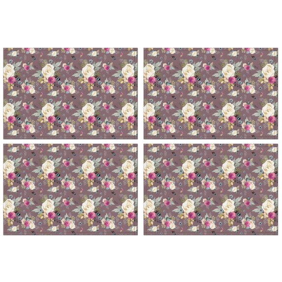 Pioneer Flower Floral Print Pattern Summer Placemats Table Placemats Set Of 4-Linen Kitchen Washable Placemats Table Mats 12x18 Inch Non-Slip Heat Resistant