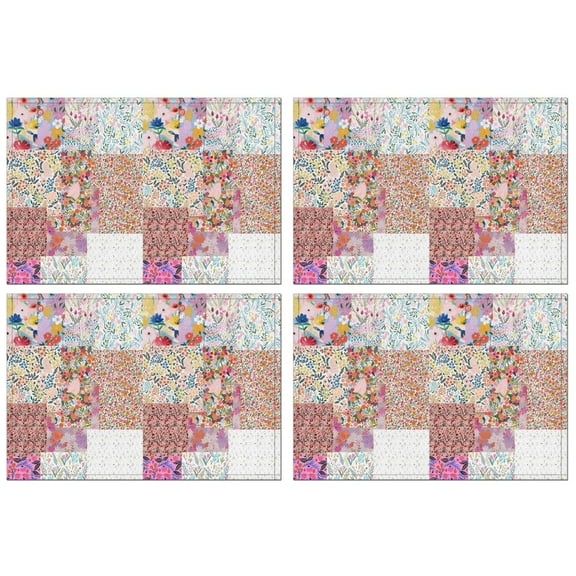 Pioneer Flower Floral Print Pattern Summer Placemats Table Placemats Set Of 4-Linen Kitchen Washable Placemats Table Mats 12x18 Inch Non-Slip Heat Resistant