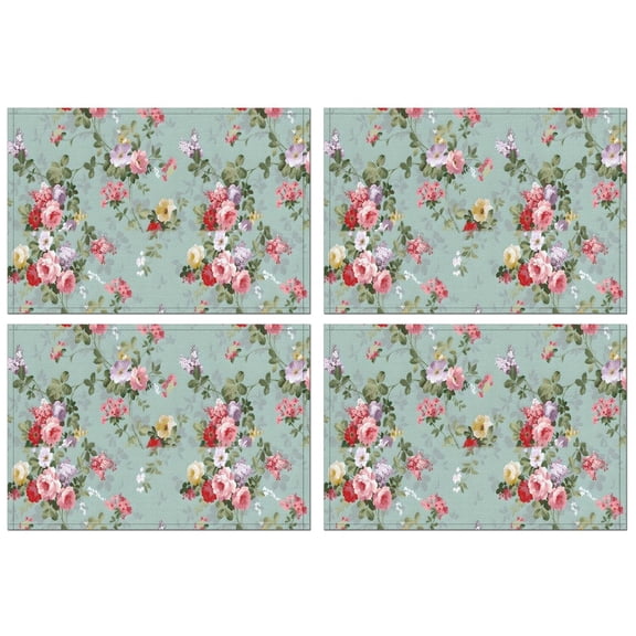 Pioneer Flower Floral Print Pattern Summer Placemats Table Placemats Set Of 4-Linen Kitchen Washable Placemats Table Mats 12x18 Inch Non-Slip Heat Resistant