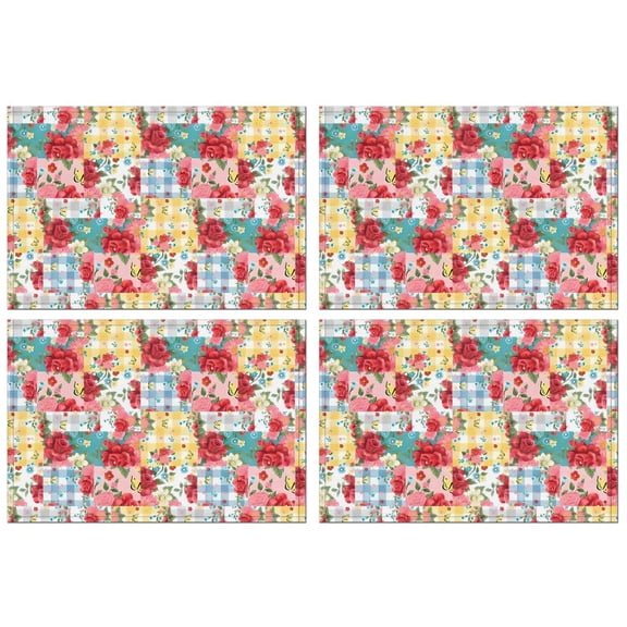 Pioneer Flower Floral Print Pattern Summer Placemats Table Placemats Set Of 4-Linen Kitchen Washable Placemats Table Mats 12x18 Inch Non-Slip Heat Resistant