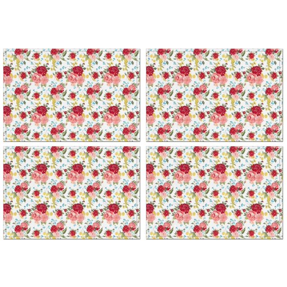 Pioneer Flower Floral Print Pattern Summer Placemats Table Placemats Set Of 4-Linen Kitchen Washable Placemats Table Mats 12x18 Inch Non-Slip Heat Resistant