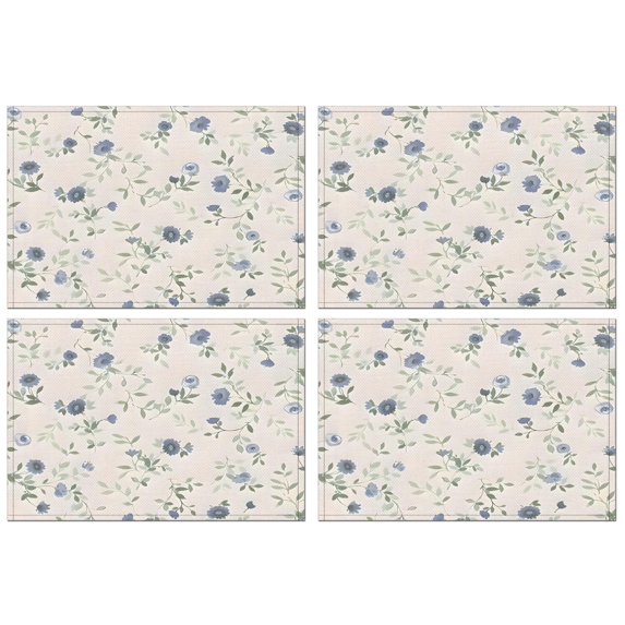 Pioneer Flower Floral Print Pattern Summer Placemats Table Placemats Set Of 4-Linen Kitchen Washable Placemats Table Mats 12x18 Inch Non-Slip Heat Resistant