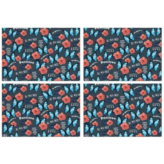 Pioneer Flower Floral Print Pattern Summer Placemats Table Placemats Set Of 4-Linen Kitchen Washable Placemats Table Mats 12x18 Inch Non-Slip Heat Resistant
