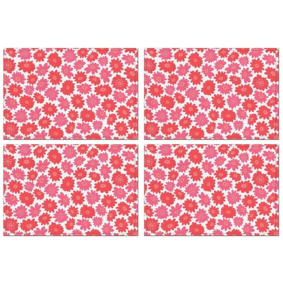 Pioneer Flower Floral Print Pattern Summer Placemats Table Placemats Set Of 4-Linen Kitchen Washable Placemats Table Mats 12x18 Inch Non-Slip Heat Resistant