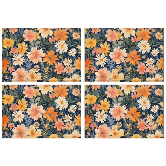 Pioneer Flower Floral Print Pattern Summer Placemats Table Placemats Set Of 4-Linen Kitchen Washable Placemats Table Mats 12x18 Inch Non-Slip Heat Resistant
