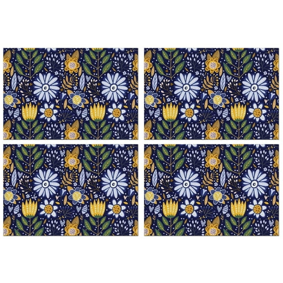 Pioneer Flower Floral Print Pattern Summer Placemats Table Placemats Set Of 4-Linen Kitchen Washable Placemats Table Mats 12x18 Inch Non-Slip Heat Resistant