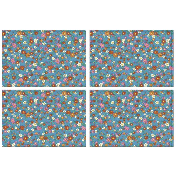 Pioneer Flower Floral Print Pattern Summer Placemats Table Placemats Set Of 4-Linen Kitchen Washable Placemats Table Mats 12x18 Inch Non-Slip Heat Resistant