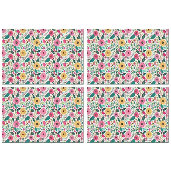 Pioneer Flower Floral Print Pattern Summer Placemats Table Placemats Set Of 4-Linen Kitchen Washable Placemats Table Mats 12x18 Inch Non-Slip Heat Resistant
