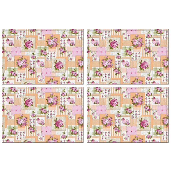 Pioneer Flower Floral Print Pattern Summer Placemats Table Placemats Set Of 4-Linen Kitchen Washable Placemats Table Mats 12x18 Inch Non-Slip Heat Resistant