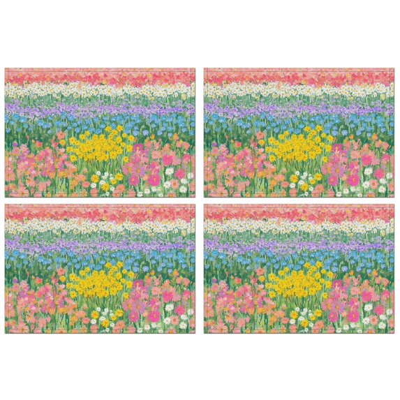 Pioneer Flower Floral Print Pattern Summer Placemats Table Placemats Set Of 4-Linen Kitchen Washable Placemats Table Mats 12x18 Inch Non-Slip Heat Resistant