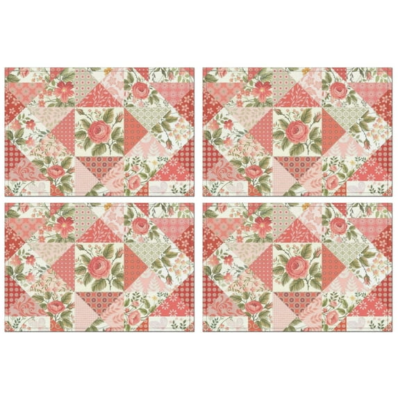 Pioneer Flower Floral Print Pattern Summer Placemats Table Placemats Set Of 4-Linen Kitchen Washable Placemats Table Mats 12x18 Inch Non-Slip Heat Resistant