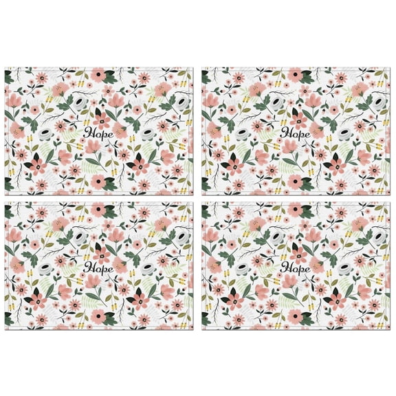 Pioneer Flower Floral Print Pattern Summer Placemats Table Placemats Set Of 4-Linen Kitchen Washable Placemats Table Mats 12x18 Inch Non-Slip Heat Resistant