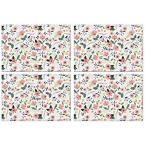 Pioneer Flower Floral Print Pattern Summer Placemats Table Placemats Set Of 4-Linen Kitchen Washable Placemats Table Mats 12x18 Inch Non-Slip Heat Resistant