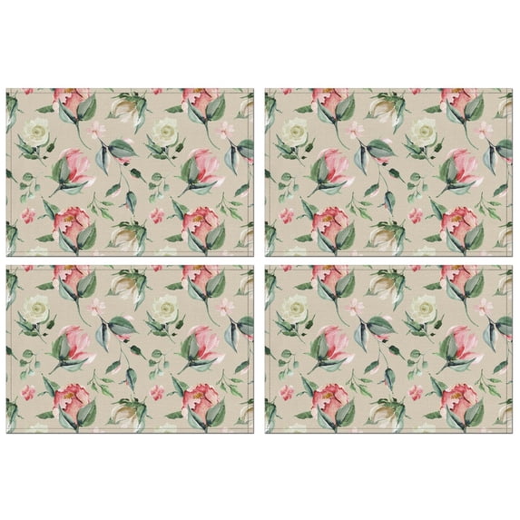 Pioneer Flower Floral Print Pattern Summer Placemats Table Placemats Set Of 4-Linen Kitchen Washable Placemats Table Mats 12x18 Inch Non-Slip Heat Resistant