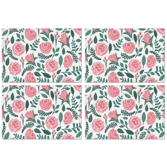 Pioneer Flower Floral Print Pattern Summer Placemats Table Placemats Set Of 4-Linen Kitchen Washable Placemats Table Mats 12x18 Inch Non-Slip Heat Resistant