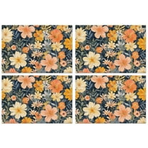 Pioneer Flower Floral Print Pattern Summer Placemats Table Placemats Set Of 4-Linen Kitchen Washable Placemats Table Mats 12x18 Inch Non-Slip Heat Resistant