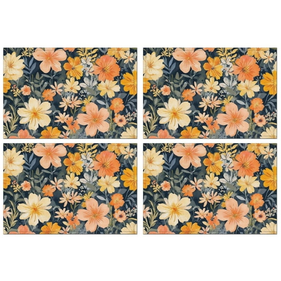 Pioneer Flower Floral Print Pattern Summer Placemats Table Placemats Set Of 4-Linen Kitchen Washable Placemats Table Mats 12x18 Inch Non-Slip Heat Resistant