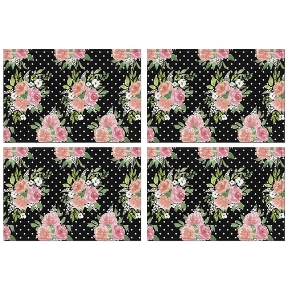 Pioneer Flower Floral Print Pattern Summer Placemats Table Placemats Set Of 4-Linen Kitchen Washable Placemats Table Mats 12x18 Inch Non-Slip Heat Resistant