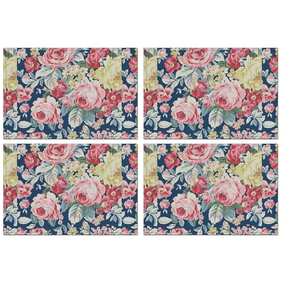 Pioneer Flower Floral Print Pattern Summer Placemats Table Placemats Set Of 4-Linen Kitchen Washable Placemats Table Mats 12x18 Inch Non-Slip Heat Resistant