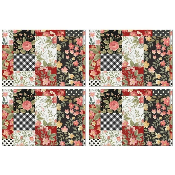 Pioneer Flower Floral Print Pattern Summer Placemats Table Placemats Set Of 4-Linen Kitchen Washable Placemats Table Mats 12x18 Inch Non-Slip Heat Resistant