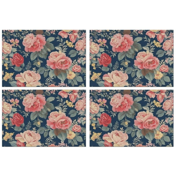 Pioneer Flower Floral Print Pattern Summer Placemats Table Placemats Set Of 4-Linen Kitchen Washable Placemats Table Mats 12x18 Inch Non-Slip Heat Resistant