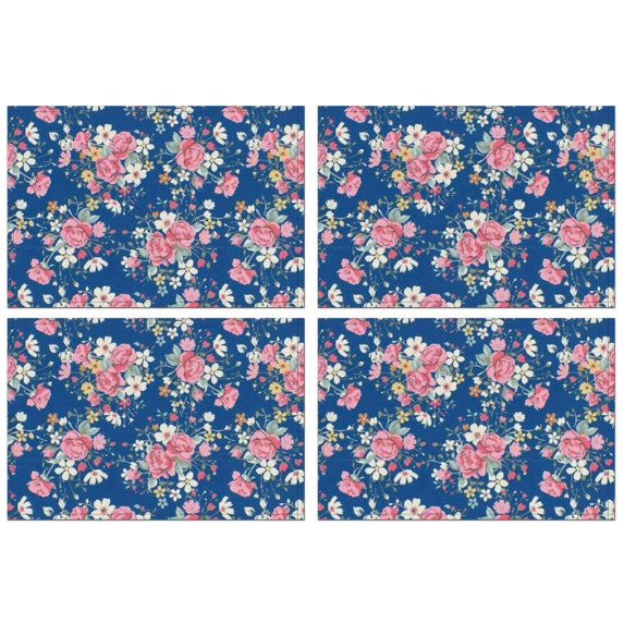 Pioneer Flower Floral Print Pattern Summer Placemats Table Placemats Set Of 4-Linen Kitchen Washable Placemats Table Mats 12x18 Inch Non-Slip Heat Resistant