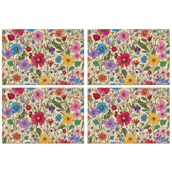 Pioneer Flower Floral Print Pattern Summer Placemats Table Placemats Set Of 4-Linen Kitchen Washable Placemats Table Mats 12x18 Inch Non-Slip Heat Resistant