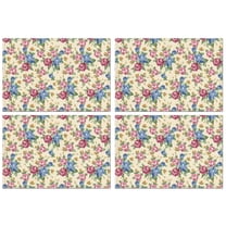 Pioneer Flower Floral Print Pattern Summer Placemats Table Placemats Set Of 4-Linen Kitchen Washable Placemats Table Mats 12x18 Inch Non-Slip Heat Resistant