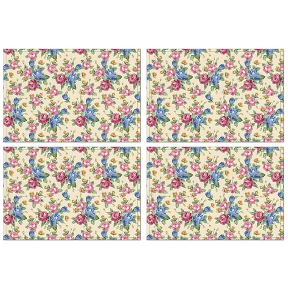 Pioneer Flower Floral Print Pattern Summer Placemats Table Placemats Set Of 4-Linen Kitchen Washable Placemats Table Mats 12x18 Inch Non-Slip Heat Resistant