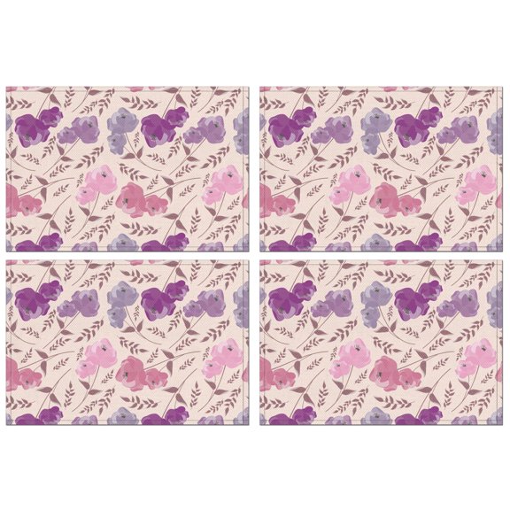 Pioneer Flower Floral Print Pattern Summer Placemats Table Placemats Set Of 4-Linen Kitchen Washable Placemats Table Mats 12x18 Inch Non-Slip Heat Resistant