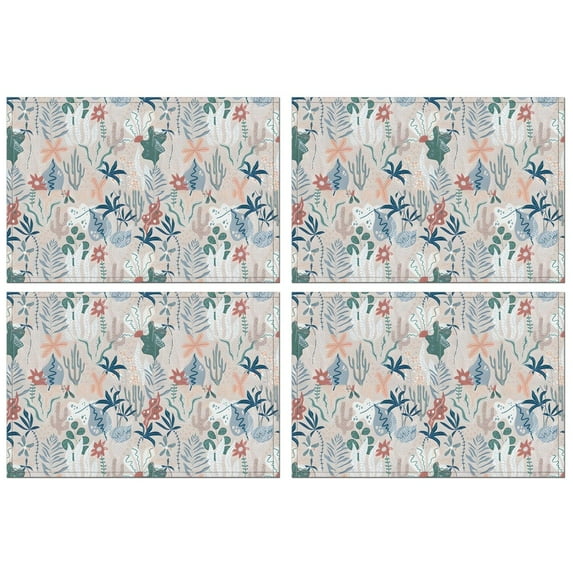Pioneer Flower Floral Print Pattern Summer Placemats Table Placemats Set Of 4-Linen Kitchen Washable Placemats Table Mats 12x18 Inch Non-Slip Heat Resistant