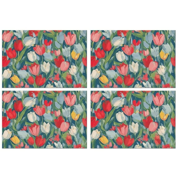 Pioneer Flower Floral Print Pattern Summer Placemats Table Placemats Set Of 4-Linen Kitchen Washable Placemats Table Mats 12x18 Inch Non-Slip Heat Resistant