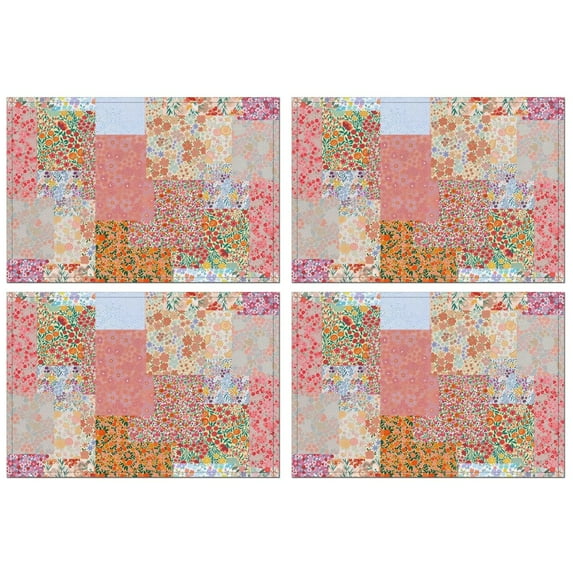 Pioneer Flower Floral Print Pattern Summer Placemats Table Placemats Set Of 4-Linen Kitchen Washable Placemats Table Mats 12x18 Inch Non-Slip Heat Resistant