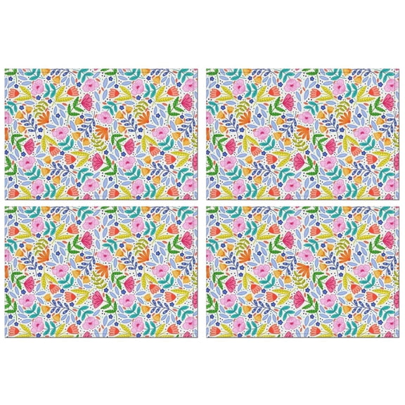 Pioneer Flower Floral Print Pattern Summer Placemats Table Placemats Set Of 4-Linen Kitchen Washable Placemats Table Mats 12x18 Inch Non-Slip Heat Resistant