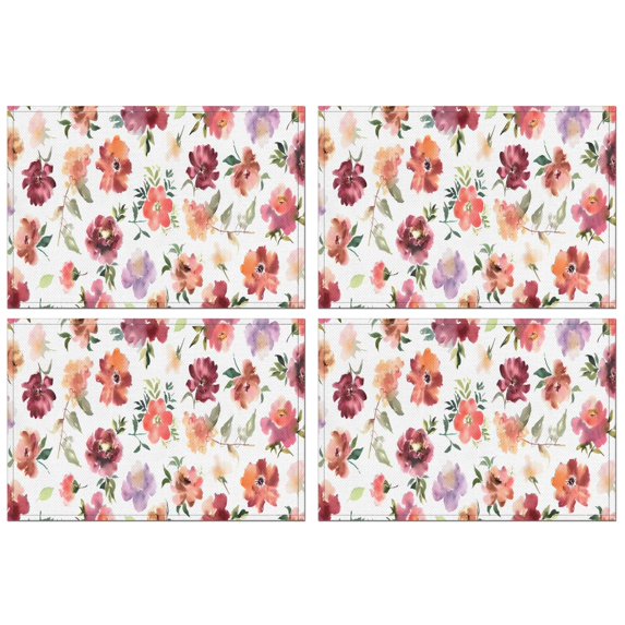 Pioneer Flower Floral Print Pattern Summer Placemats Table Placemats Set Of 4-Linen Kitchen Washable Placemats Table Mats 12x18 Inch Non-Slip Heat Resistant