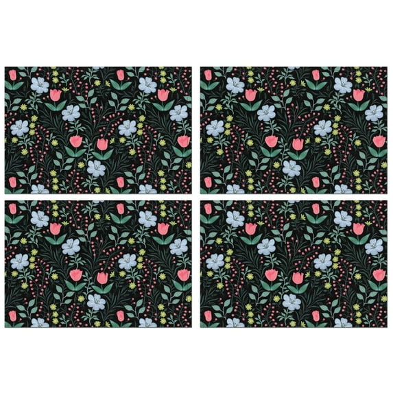 Pioneer Flower Floral Print Pattern Summer Placemats Table Placemats Set Of 4-Linen Kitchen Washable Placemats Table Mats 12x18 Inch Non-Slip Heat Resistant