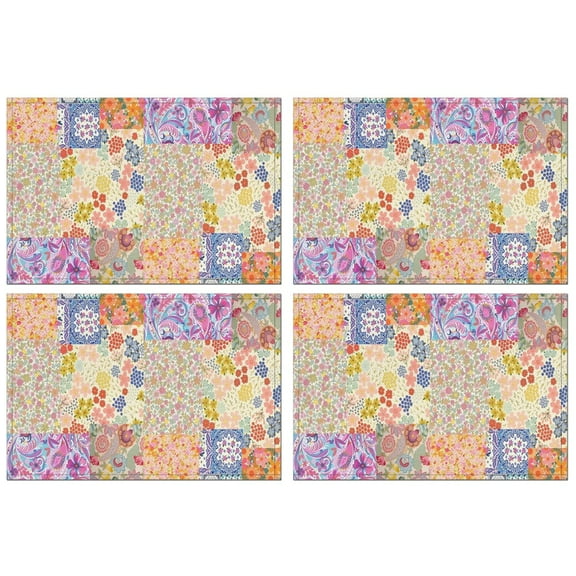 Pioneer Flower Floral Print Pattern Summer Placemats Table Placemats Set Of 4-Linen Kitchen Washable Placemats Table Mats 12x18 Inch Non-Slip Heat Resistant