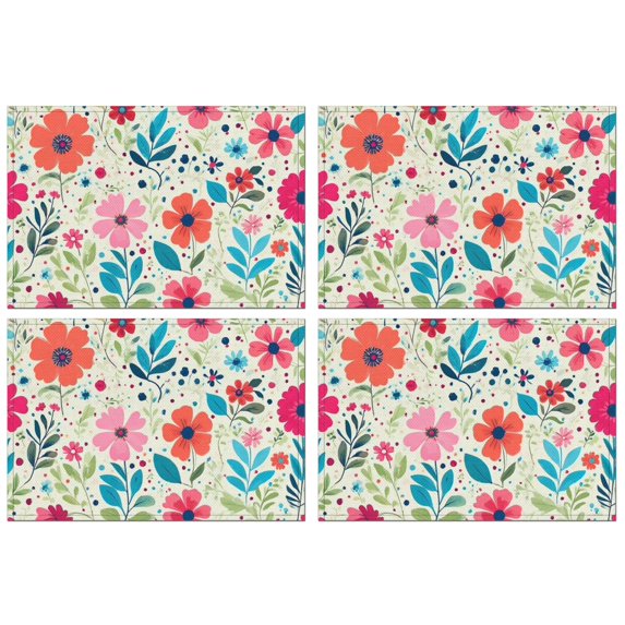 Pioneer Flower Floral Print Pattern Summer Placemats Table Placemats Set Of 4-Linen Kitchen Washable Placemats Table Mats 12x18 Inch Non-Slip Heat Resistant