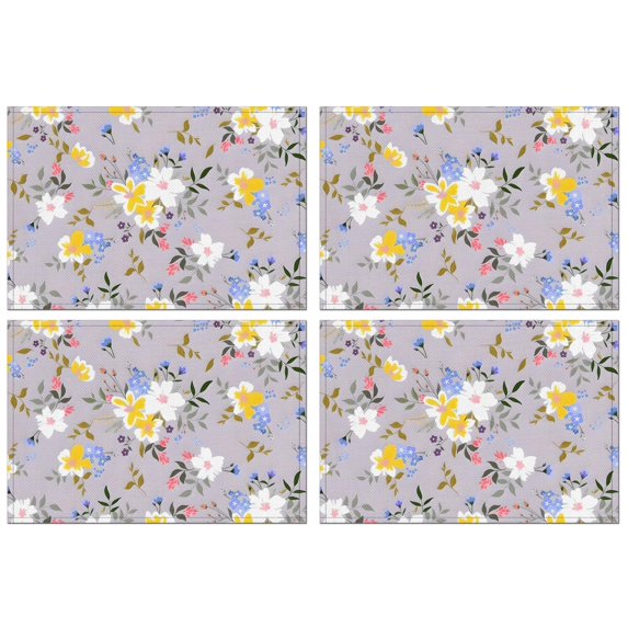 Pioneer Flower Floral Print Pattern Summer Placemats Table Placemats Set Of 4-Linen Kitchen Washable Placemats Table Mats 12x18 Inch Non-Slip Heat Resistant