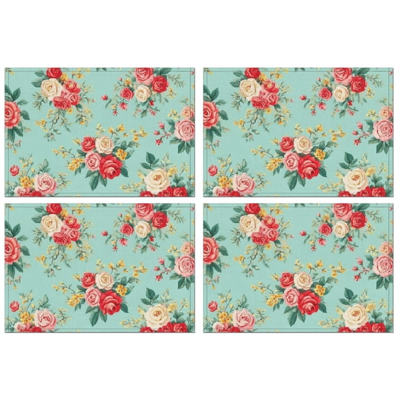Pioneer Flower Floral Print Pattern Summer Placemats Table Placemats Set Of 4-Linen Kitchen Washable Placemats Table Mats 12x18 Inch Non-Slip Heat Resistant