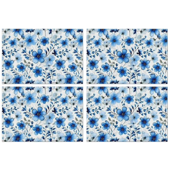 Pioneer Flower Floral Print Pattern Summer Placemats Table Placemats Set Of 4-Linen Kitchen Washable Placemats Table Mats 12x18 Inch Non-Slip Heat Resistant