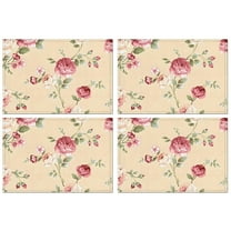 Pioneer Flower Floral Print Pattern Summer Placemats Table Placemats Set Of 4-Linen Kitchen Washable Placemats Table Mats 12x18 Inch Non-Slip Heat Resistant
