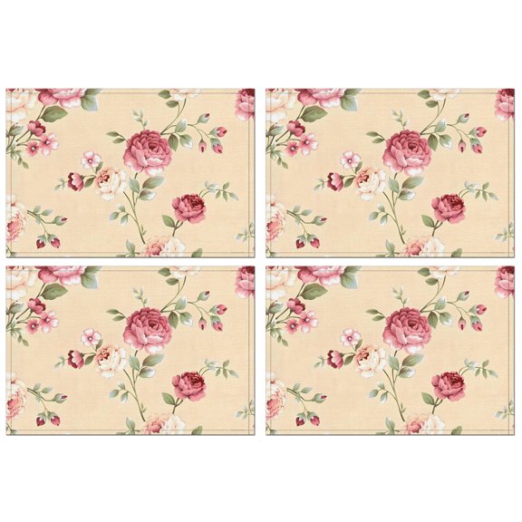 Pioneer Flower Floral Print Pattern Summer Placemats Table Placemats Set Of 4-Linen Kitchen Washable Placemats Table Mats 12x18 Inch Non-Slip Heat Resistant