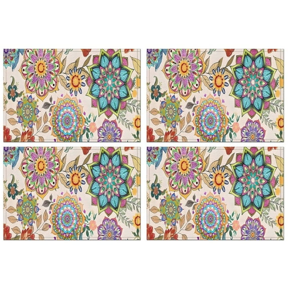 Pioneer Flower Floral Print Pattern Summer Placemats Table Placemats Set Of 4-Linen Kitchen Washable Placemats Table Mats 12x18 Inch Non-Slip Heat Resistant