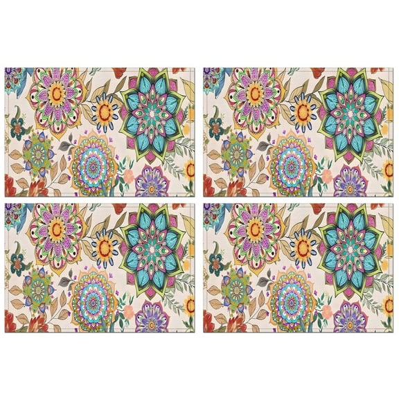 Pioneer Flower Floral Print Pattern Summer Placemats Table Placemats Set Of 4-Linen Kitchen Washable Placemats Table Mats 12x18 Inch Non-Slip Heat Resistant