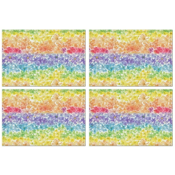 Pioneer Flower Floral Print Pattern Summer Placemats Table Placemats Set Of 4-Linen Kitchen Washable Placemats Table Mats 12x18 Inch Non-Slip Heat Resistant