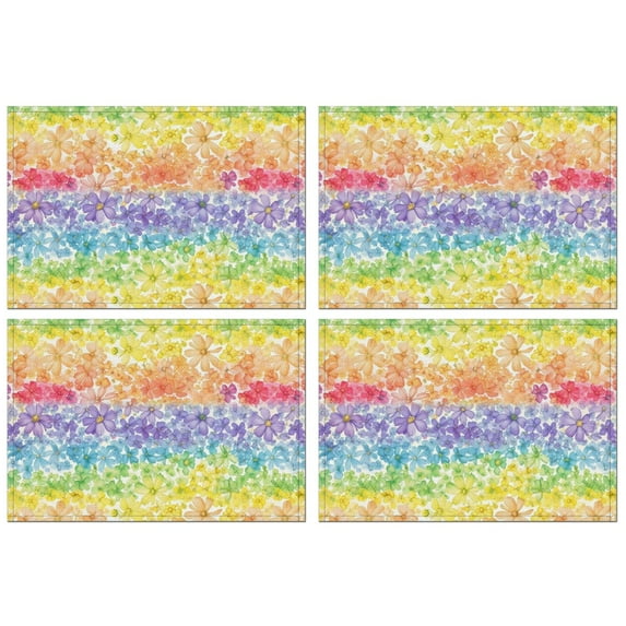 Pioneer Flower Floral Print Pattern Summer Placemats Table Placemats Set Of 4-Linen Kitchen Washable Placemats Table Mats 12x18 Inch Non-Slip Heat Resistant