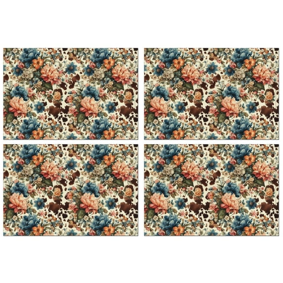 Pioneer Flower Floral Print Pattern Summer Placemats Table Placemats Set Of 4-Linen Kitchen Washable Placemats Table Mats 12x18 Inch Non-Slip Heat Resistant