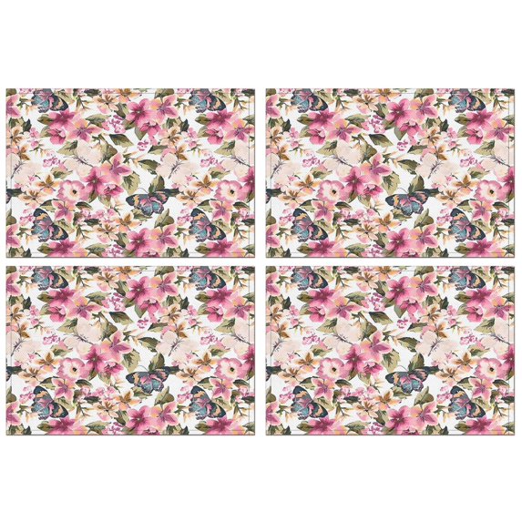 Pioneer Flower Floral Print Pattern Summer Placemats Table Placemats Set Of 4-Linen Kitchen Washable Placemats Table Mats 12x18 Inch Non-Slip Heat Resistant